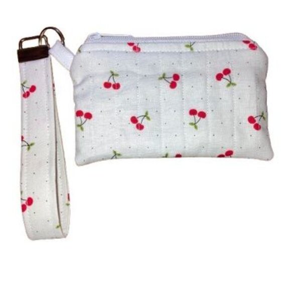 Handmade Keychain With Quilted Coin Purse in a Cherry Print - Picture 1 of 2